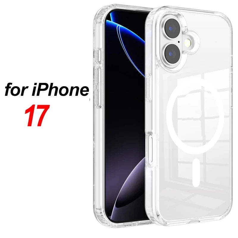 Luxury Magnetic Wireless Charge Clear Case for iPhone 17 Pro Max Air For Magsafe Back Cover Transparent Case