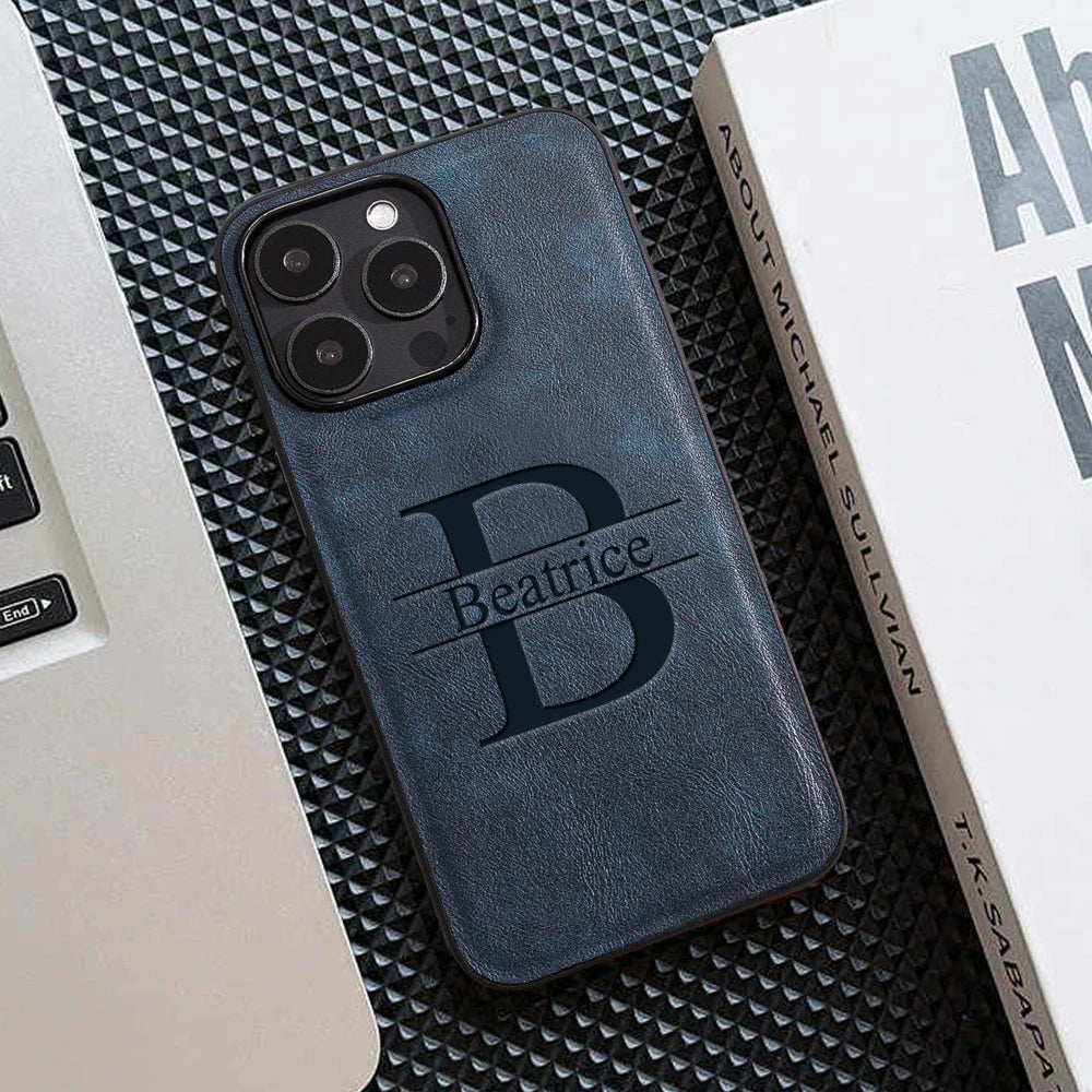 Personalized Customized Name Case For iPhone 17 16 15 14 13 12 11 Pro Max Plus Air Big Letter Laser Engraving Soft Leather Cover