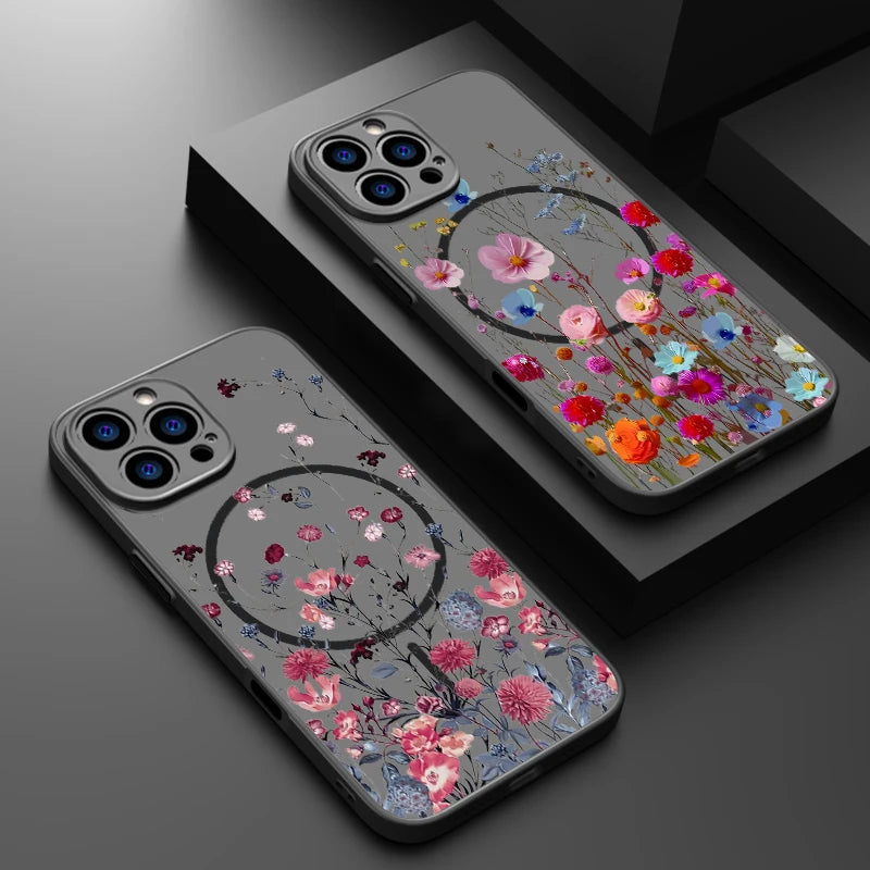 Translucent Matte Phone Case For iPhone 17 17e 16e 16 15 Pro 14 13 Pro Max For Magsafe Colorful Small Flowers Print Back Cover