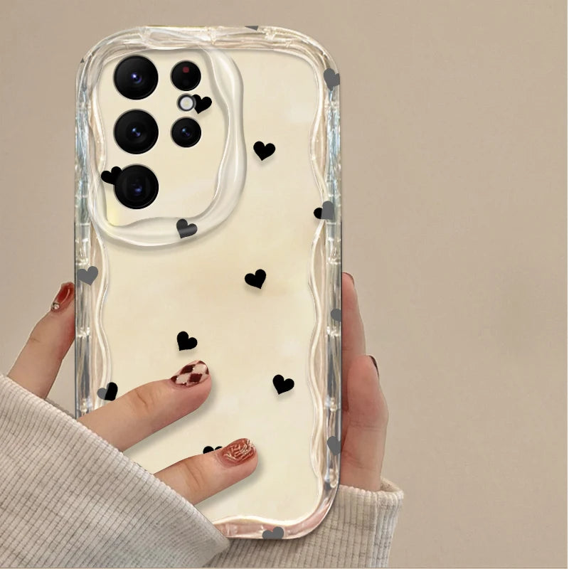 Black Bowknot Heart Phone Case for Samsung Galaxy S26 S25 S24 Ultra S23 S22 S21 S20 Plus FE A56 A55 A54 A35 A16 Silicone Cover