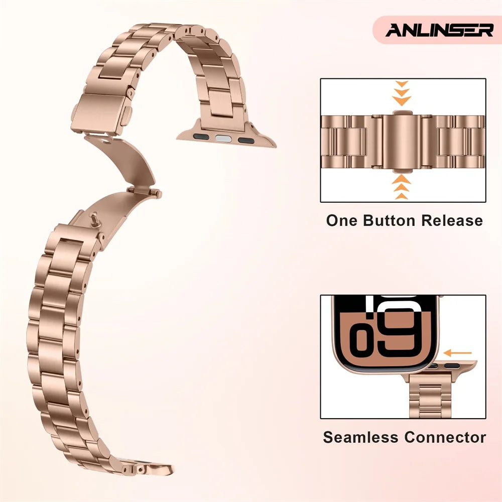 Strap for apple watch bands 46mm 44mm 45mm 40mm 42-41mm Slim Stainless steel link ultra3 49mm iwatch series 11 10 9 8 7 6 SE 5 4