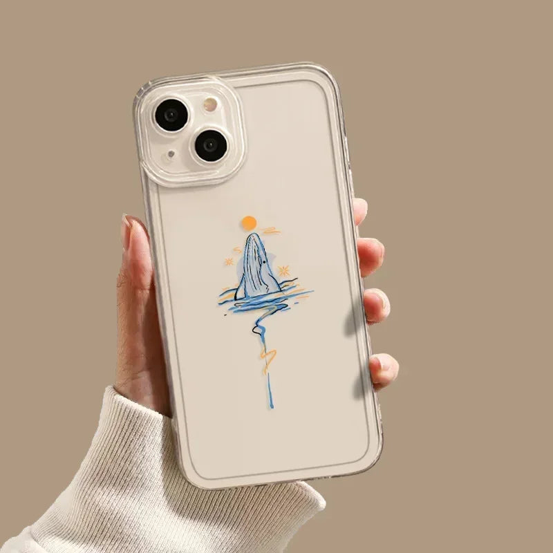 Clear Dolphin Whale Paired Couple Phone Case For iPhone 17 15 14 13 11 12 16 Pro Max Plus Mini 17E SE4 7 8 Lovers Cover Fundas