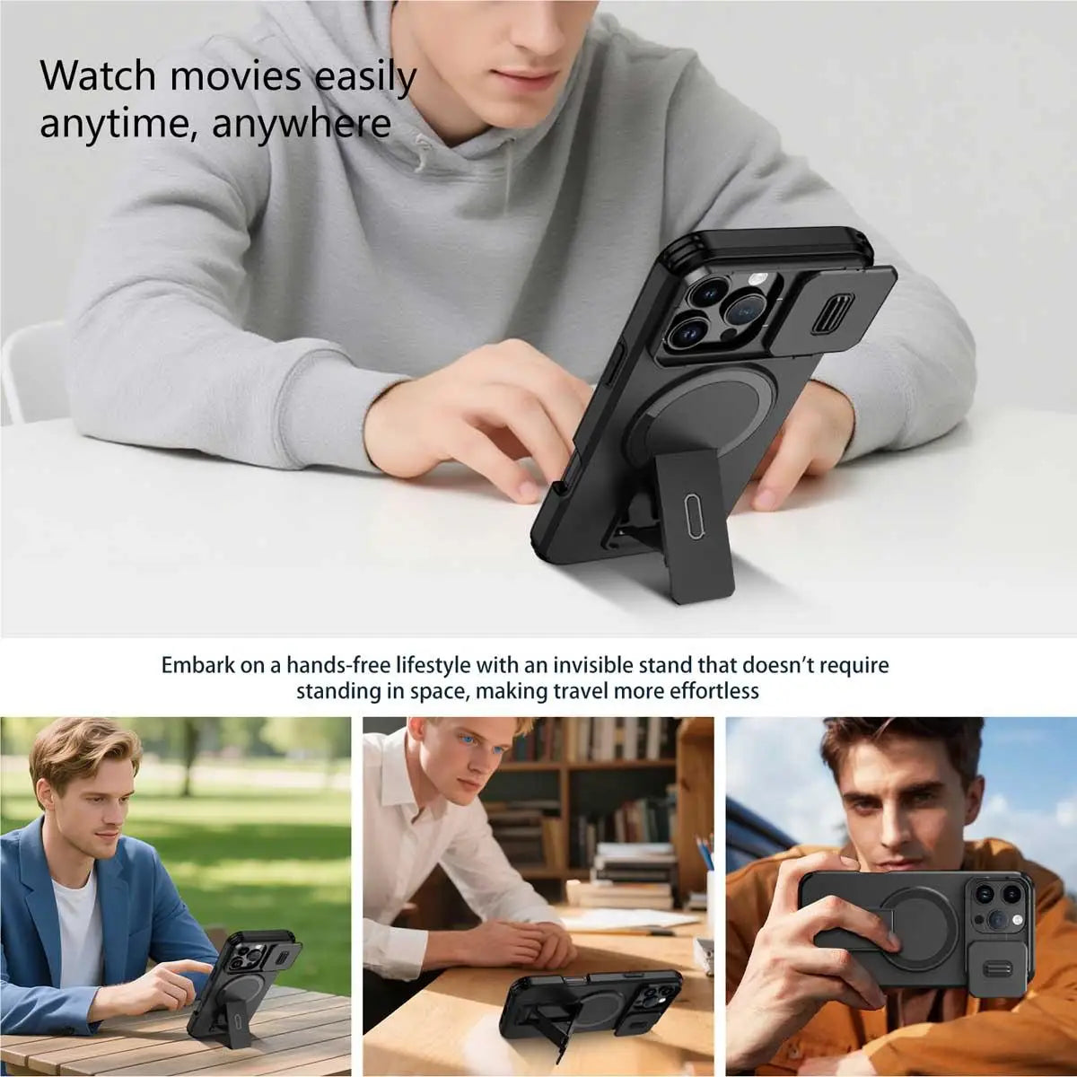 Heavy Duty Magnetic Camera Slide+Kickstand Phone Case For iPhone 16 15 14 13 12 11 Pro Max 16 15 14 Plus 13mini 12mini 16E17E 17