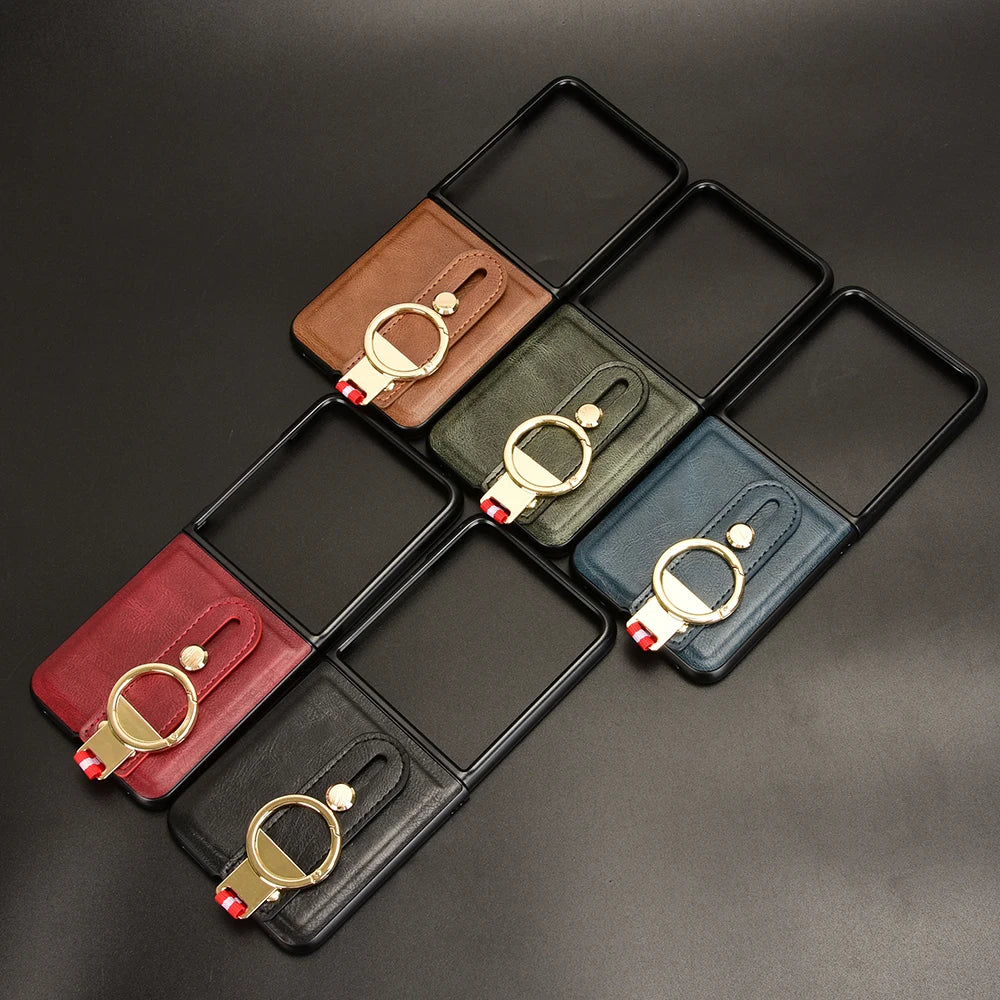 Luxury Wristband Leather Case for Motorola Razr 70 60 50 Ultra 2026 2025 2024 Moto Razr 40 Plus 2023 Cover Ring Opener Funda