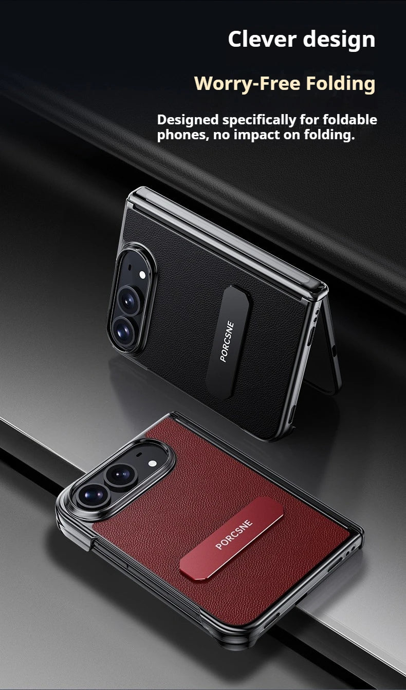 For iPhone Ultra Fold Case Luxury Matte Leather Ultra-Thin Skin-Friendly Folding Hinge Holder Shockproof Back Cover Accessories