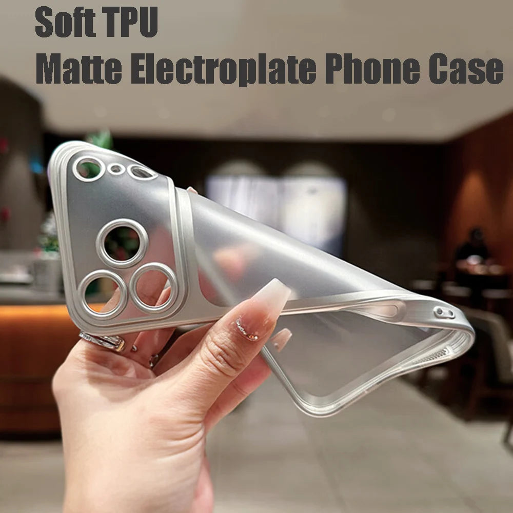 Luxury Soft Matte Phone Case For iPhone 17 16 15 14 13 12 11 Pro Max Air Plus Electroplated Silicone Bumper Back Cases Cover