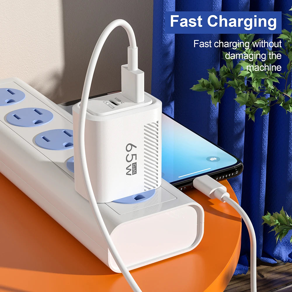 65W GaN USB C Fast Charger QC3.0 EU/US Plug Phone Charger Adapter For iPhone Samsung Xiaomi Quick Charging Type C Wall Charger