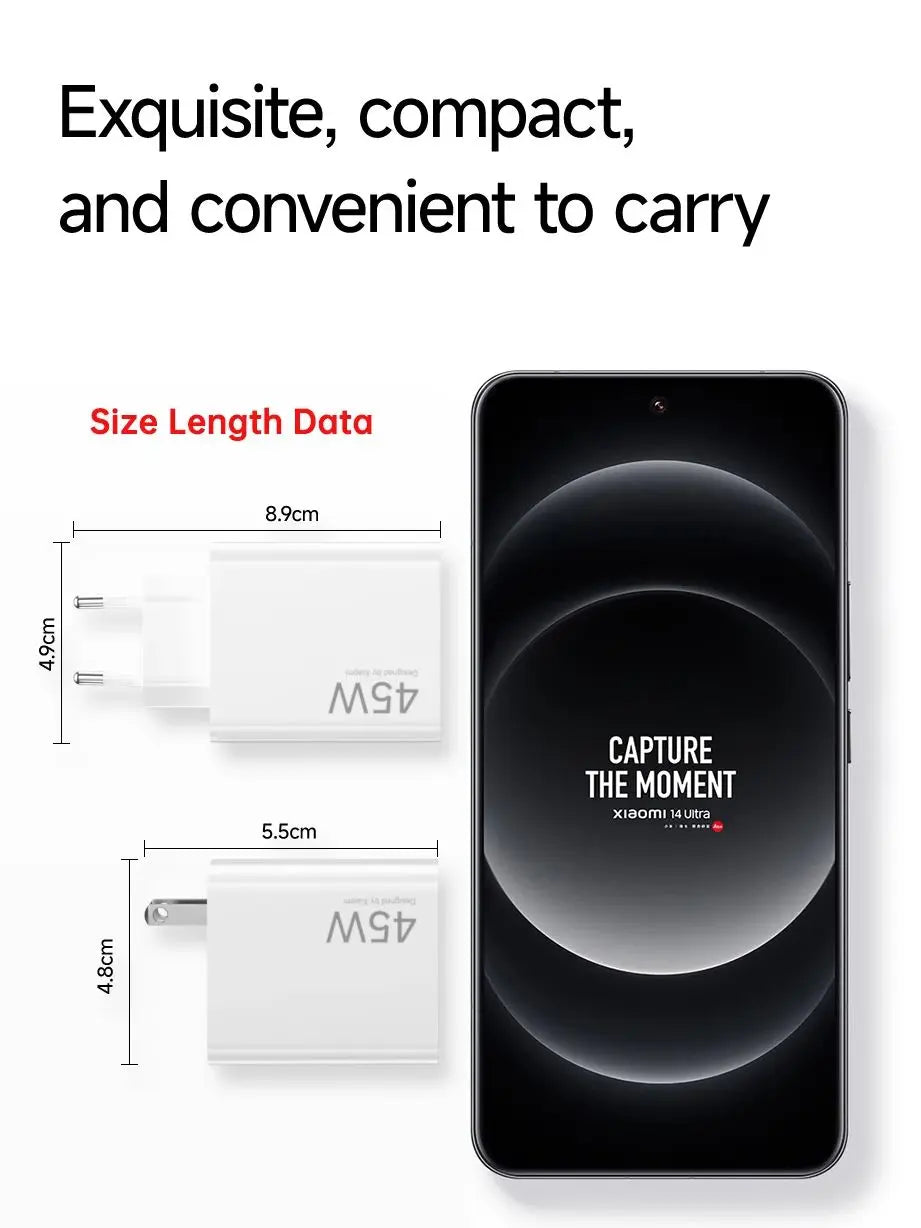 Oirginal XIAOMI 45W Charger Type C Turbo Charge Fast Charging Adapter Redmi Note 15 14 13 12 11 X Pro 10t Poco M7 X7 K40 Pad 6