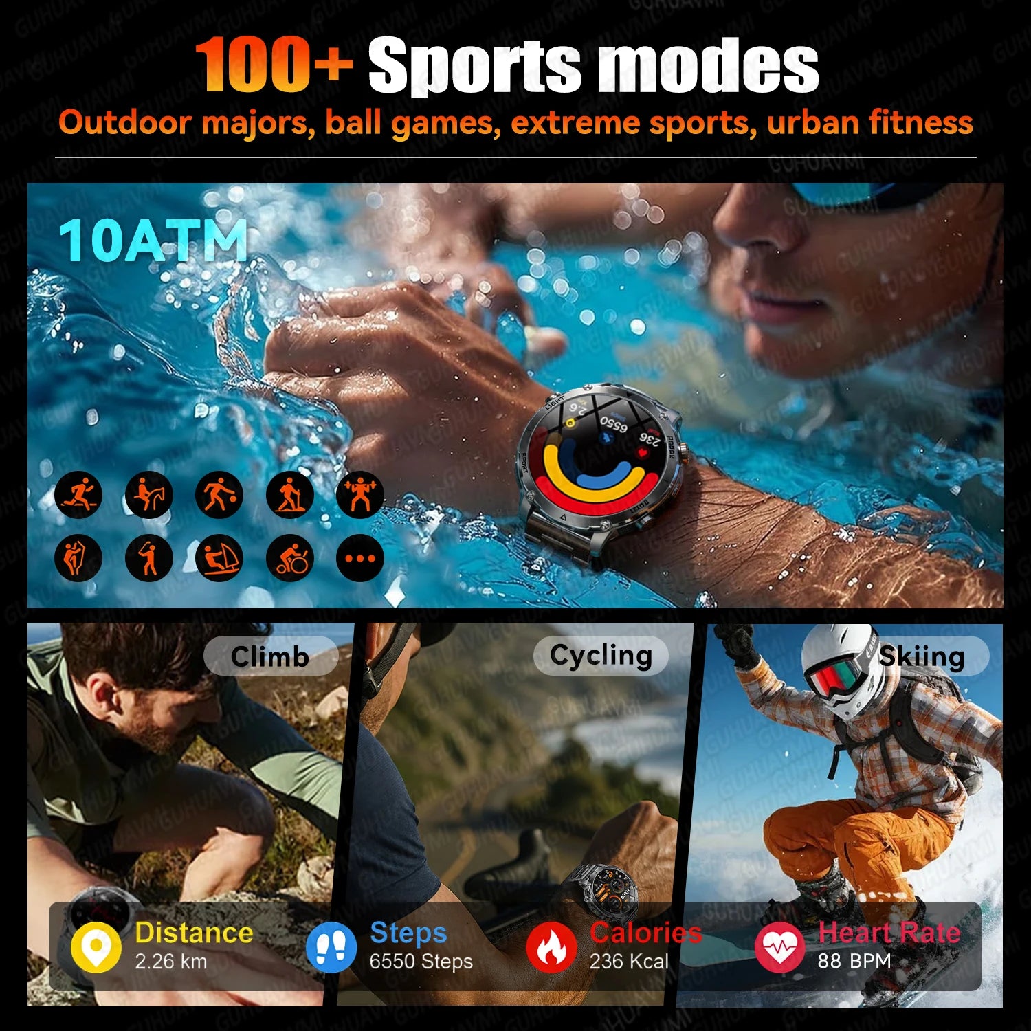 2026 New TANK Ultra 1400mAh Battery Military Smart Watch 10ATM Waterproof Heart Rate Tactical LED Flashlight Men Sports Bracelet