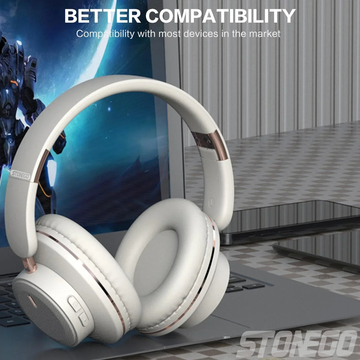 Bluetooth Headphones Wireless Headset Over Ear Foldable Portable Fashion Aesthetic Design With 24H Long Battery Life Premium Hi-Fi Stereo Sound All Day Comfortable Fit For Photography Props Travel Sports Gym Workout Gaming Sc
