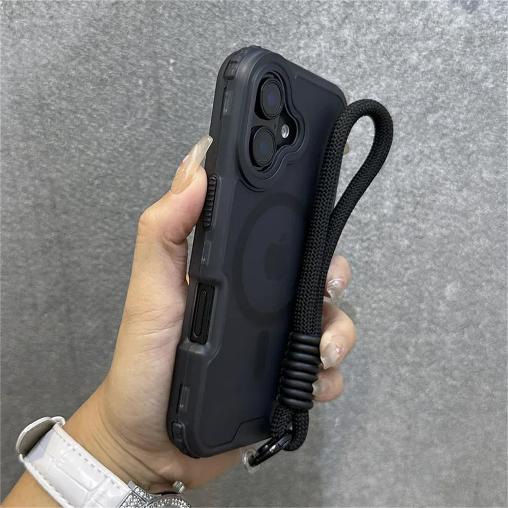 Luxury Armour Matte For Magsafe Phone Case For iPhone 17 11 14 12 13 15 16Pro Max Colourful Wrist Strap Lanyard Shockproof Cover