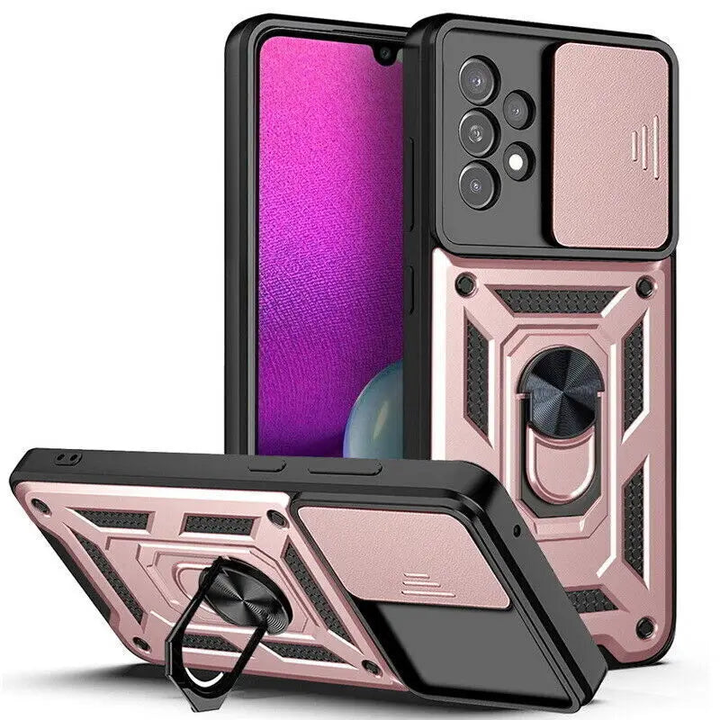 Slide Camera Lens Armor Case For Samsung Galaxy S24 S23 S22 Ultra S21 S20 FE Plus A51 A71 A53 A54 A34 Magnetic Ring Stand Cover