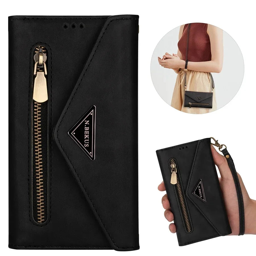 Wallet Multi-card Zipper Flip Leather Case For Samsung Galaxy S25 Ultra S24 Plus S23 S22 S21 S20 FE A13 A14 A51 A52 A53 A54 A71