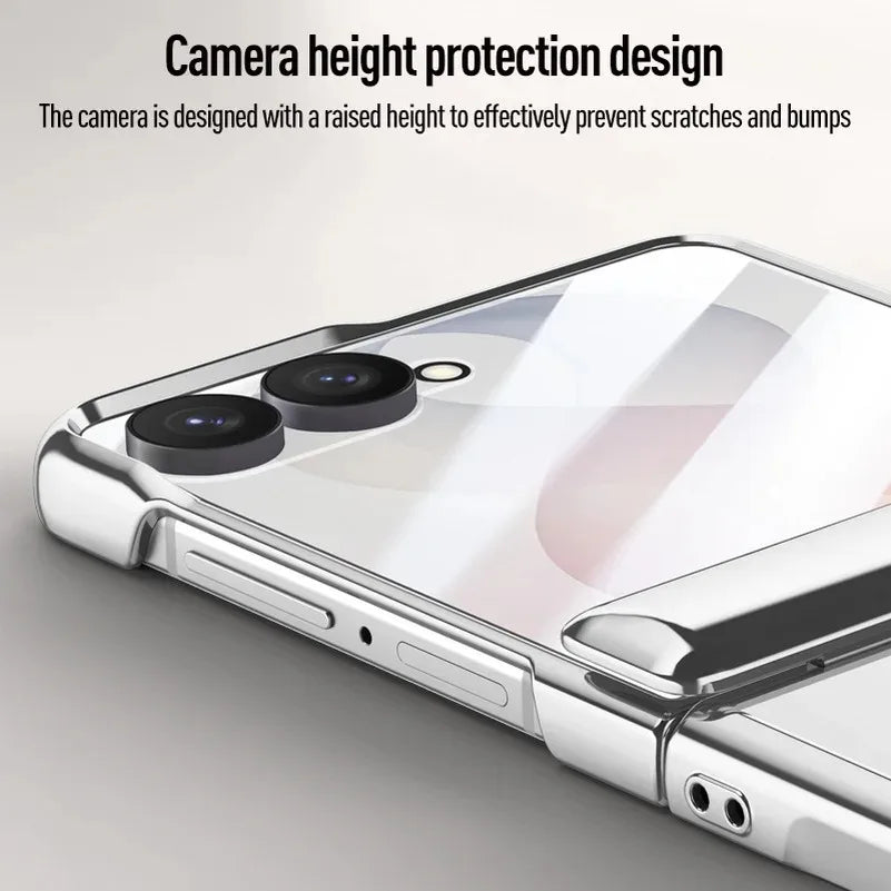 Premium Transparent Magnetic Snap-back Wristband Phone Case For Samsung Galaxy Z Flip 8 With Glass Screen Hinge Protection Cover