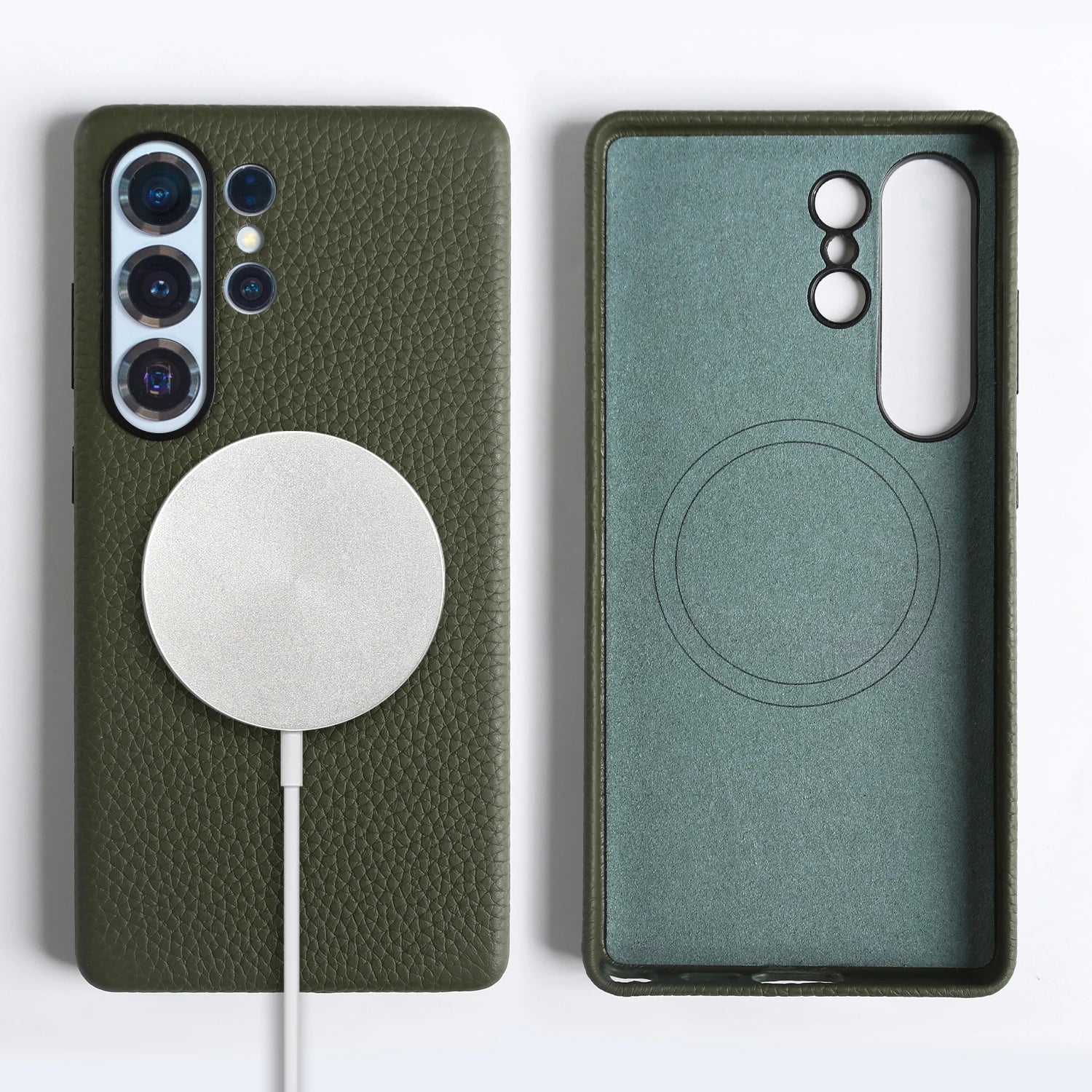 For Magsafe Magnetic Lychee Genuine Leather Case For Samsung Galaxy S26 S25 Plus S24 FE S21 S22 S23 Ultra Back Cover Phone Case