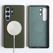 For Magsafe Magnetic Lychee Genuine Leather Case For Samsung Galaxy S26 S25 Plus S24 FE S21 S22 S23 Ultra Back Cover Phone Case