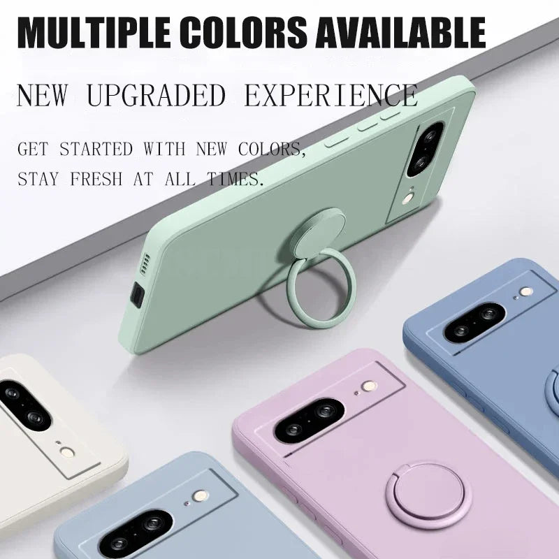 Liquid Silicone Skin Feel Magnetic Ring Stand Holder Case for Google Pixel 9A 9 Pro XL 8A 7A 6A 8 7 Pro 5G TPU Protection Cover