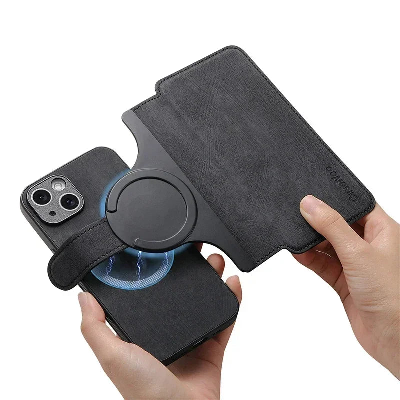 Card Wallet Magnetic 2 In 1 Detachable Flip Card Slots Leather Case For Magsafe iPhone 17 16 15 14 13 12 Pro Max Plus 17Air 16E