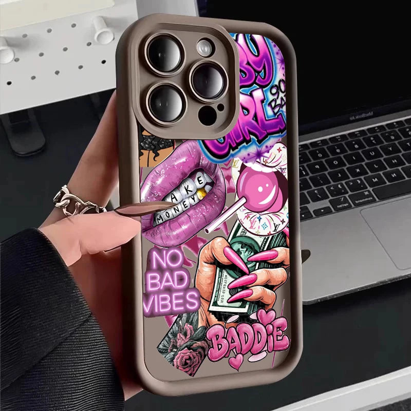Pink Lips USD Banknote Printed Phone Case For Samsung Galaxy S26 S25 S24 S23 S22 S21 S20 Ultra Plus FE A55 A54 A15 A35 Cover