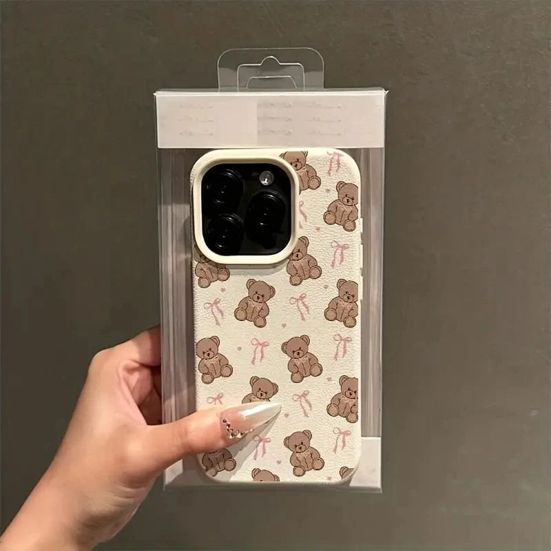 Cute Bow Tie Bear Lichee Silicone Pattern Phone Case For iPhone 17 16 15 14 13 12 11 Pro Max XS XR Plus 17 Air 17 Pro Soft Cover