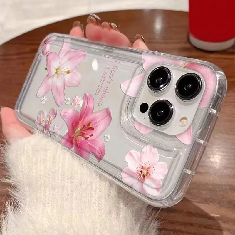 Cherry Flower Print Transparent Case For iPhone 17 16 Pro Max 15 14 13 11 12 16e Case Funda iPhone11 14 Plus X XR XS Case Cover