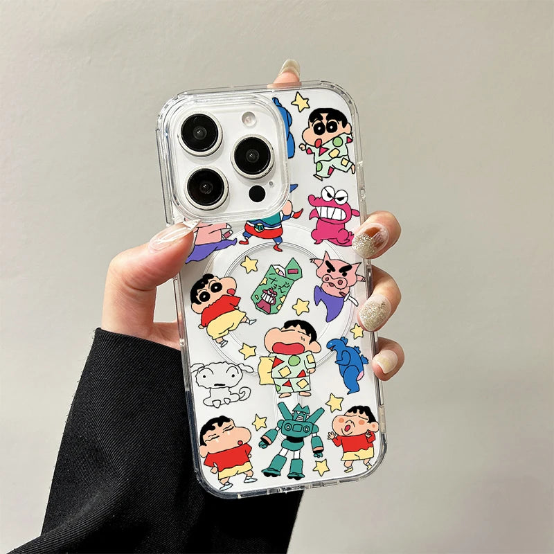 C-Crayon S-ShinChan Wireless Charging Case for iPhone 17 Air 16 E 15 14 Plus 13 12 Mini 11 Pro Max Transparent Silicone Cover