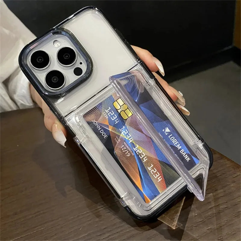Transparent Card Slot Bag Holder Phone Case For iPhone17 Air 15 14 13 11 12 16 17ProMax Shockproof Protection Hard Acrylic Cover
