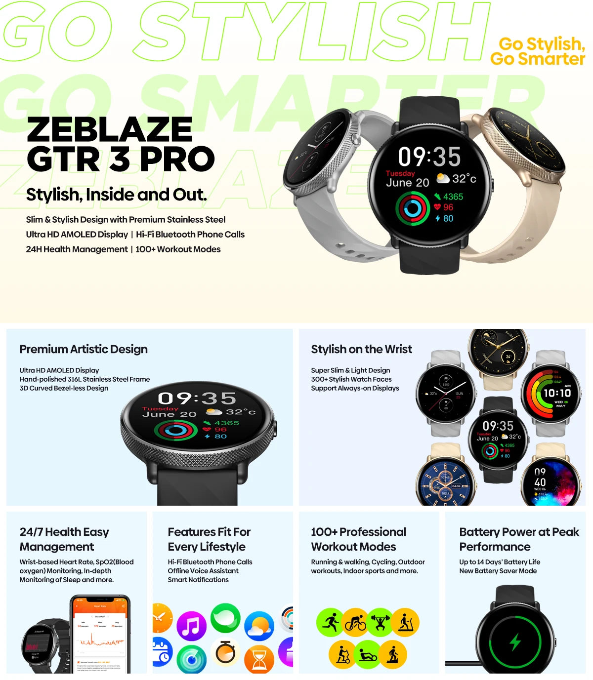 [World Premiere] Zeblaze GTR 3 Pro Fitness & Wellness Smart Watch AMOLED Display 316L Stainless Steel Smartwatch For Women