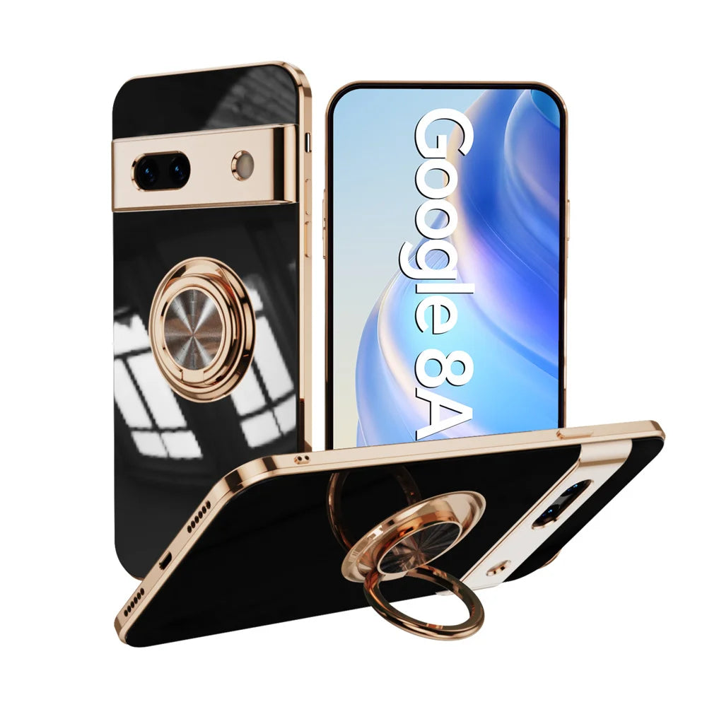 For Google Pixel 8A 9 Pro Ring Holder Case for Google 7A 6A 5A 7 8 10 Pro 9 XL 9XL Magnetic Stand Holder Soft TPU Plating Cover