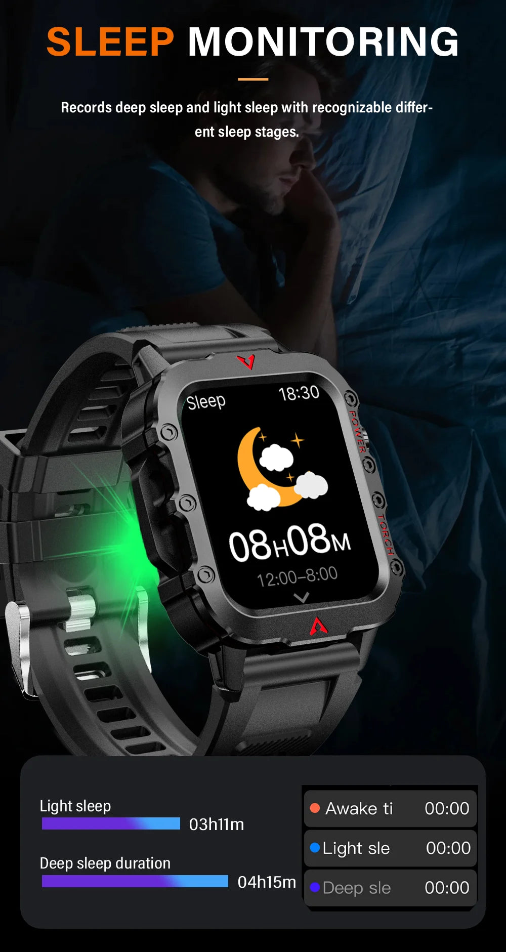 G.L Wear 2026 Smartwatch Outdoor Sport Fitness HR SpO2 Sleep Monitor LED Flashlight Bluetooth Call Men Women