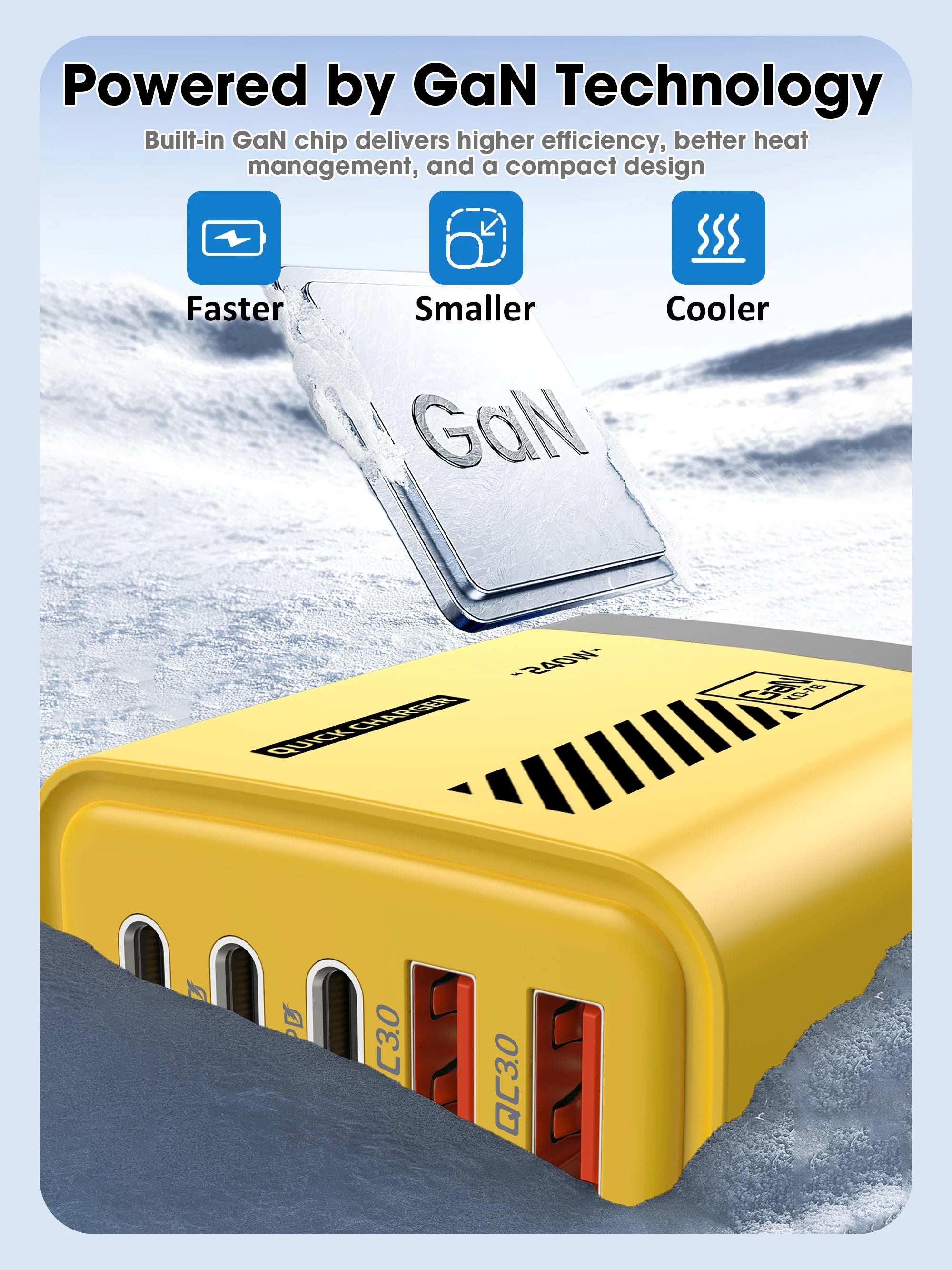 5 Port GaN USB C Charger 240W PD Fast Charging Adapter For iPhone 17 16 15 Pro Samsung Xiaomi Huawei Laptop Desktop PD Charger