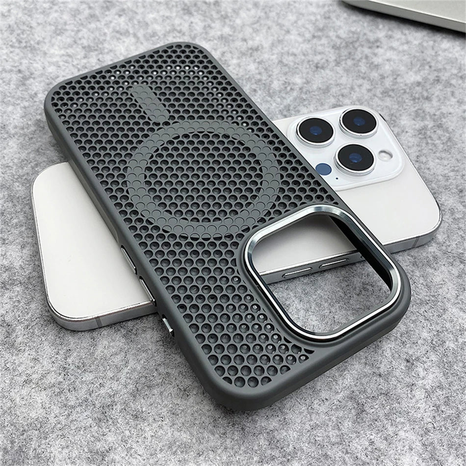 Heat Dissipation Mesh For Magsafe Magnetic Wireless Charge Case For iPhone 16 15 14 Plus 13 12 17 Pro Max Breathable Armor Cover
