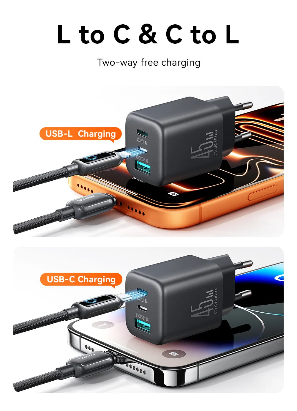 Joyroom 45W USB C/L/A Charger Mini Wall Charger EU UK Adapter Phone Charger for iPhone Earphone Mobile Phone Charger TO1