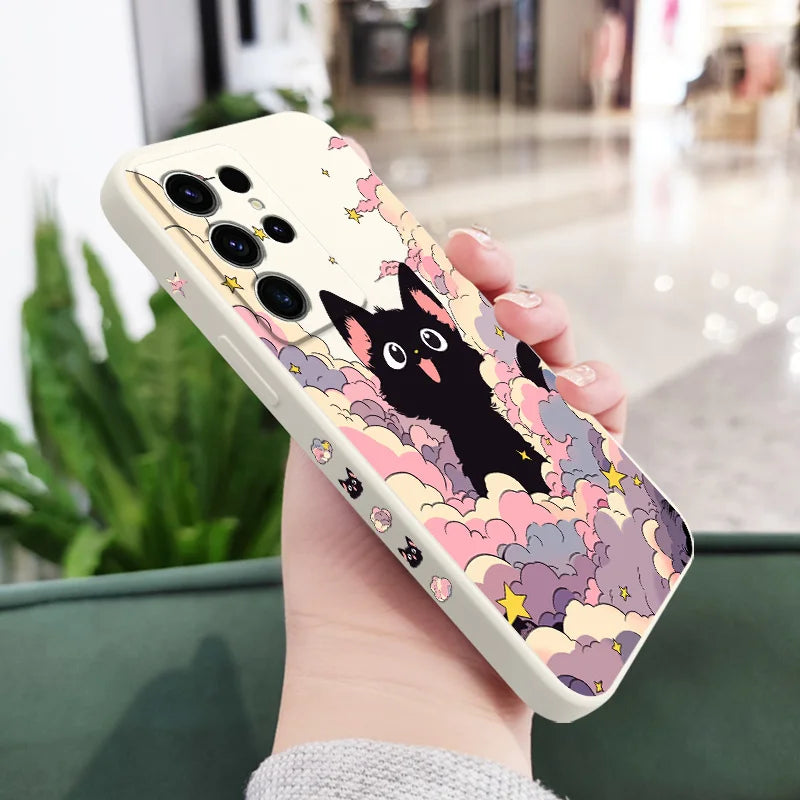 Cloud Colorful Cat Phone Case For Samsung Galaxy S25 S24 S23 S22 S21 S20 S10 S10E Ultra Plus FE Note 20 Ultra 10 Plus Cover