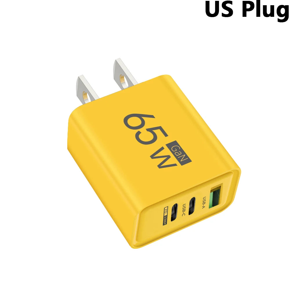 65W GaN Fast Charger PD 3.0 USB C Wall Charger 3 Ports QC3.0 For iPhone 15 16 Pro Samsung Xiaomi EU US Plug Mobile Phone Adapter