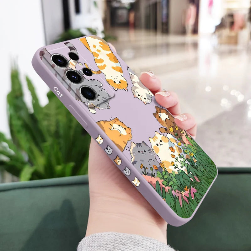 Lovely cat Phone Case For Samsung Galaxy S25 S24 S23 S22 S21 S20 Ultra FE S10 S10E Plus Note 20 Ultra Silicone Cover