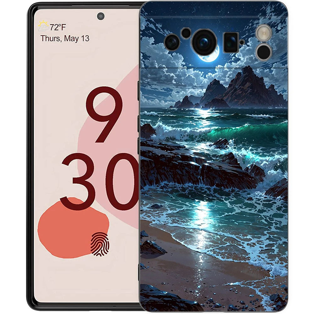 Moon On The Branch Phone Case For Google Pixel 9 8 9A 8A 7 7A 6 Pro XL 6A 5G Black Soft Back Luxury TPU Cover