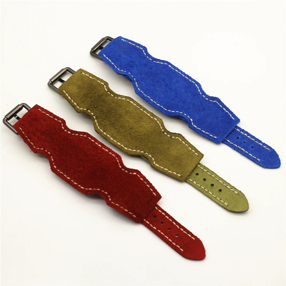24mm Genuine Leather Watchband Handmade Stitched Pin Belt Punk Vintage WatchStrap Homme Men Jewelry