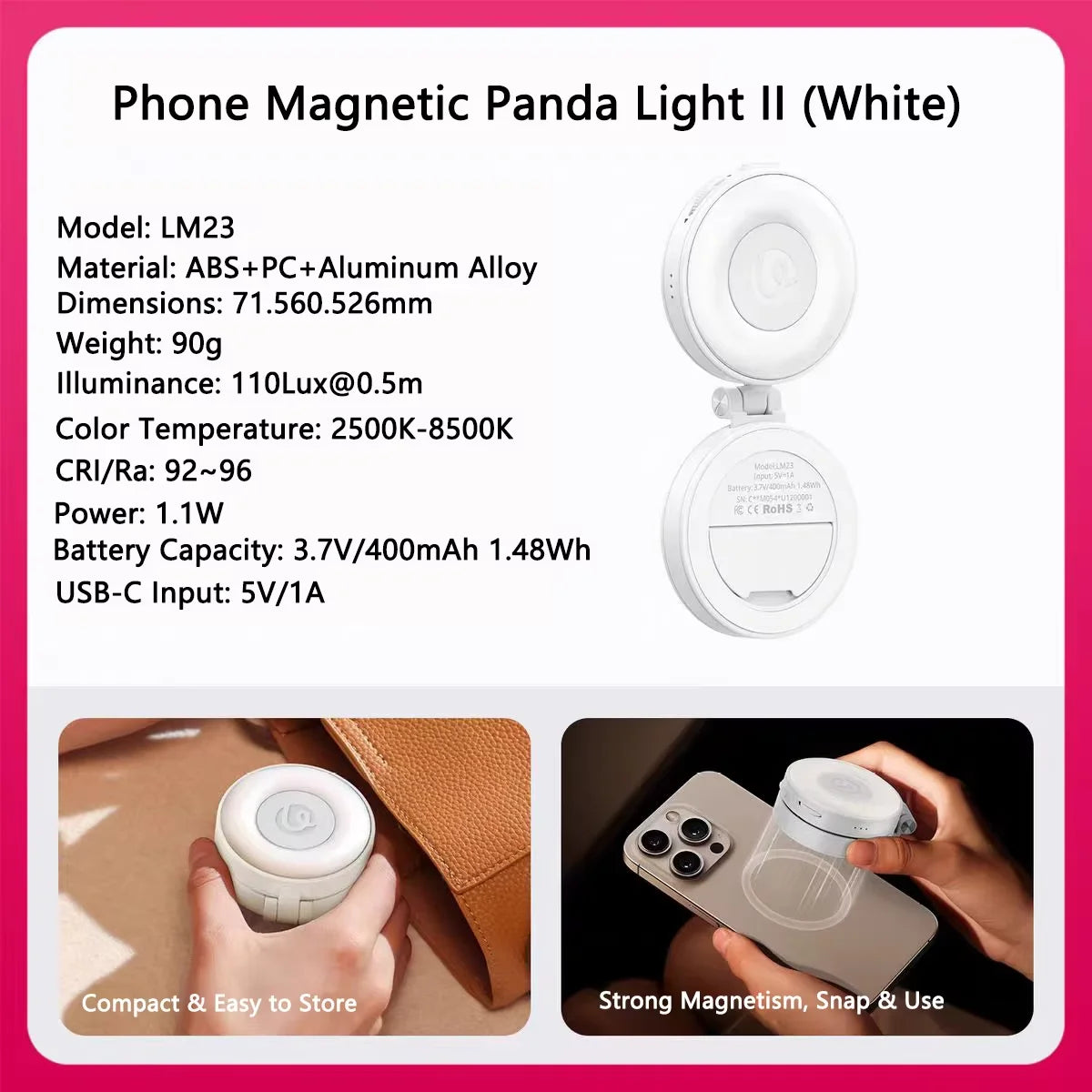 Original Ulanzi LM23 Light 3-Level Brightness Magnetic Soft LED Light Portable Pocket Vlogging Live Streaming Content Creation