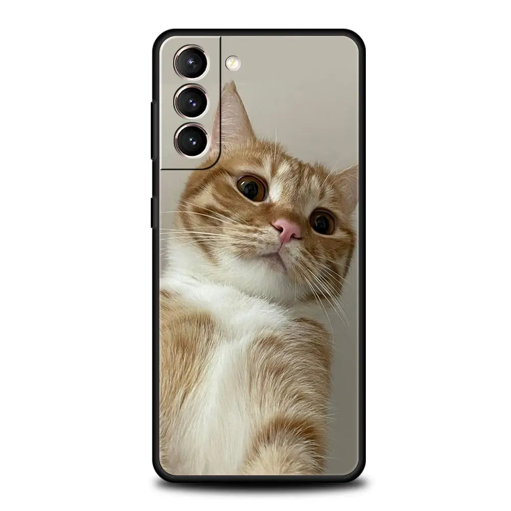 Kawaii Love Cat Phone Case For Samsung Galaxy S25 Edge S24 S23 S22 S21 Ultra S20 FE 5G S10 S10E S9 Plus Soft TPU Cover