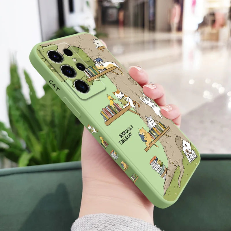 Big Tree Kitten Phone Case For Samsung Galaxy S25FE S24 S23 S22 S21 S20 S10 S10E Ultra Plus FE Note 20 Ultra 10 Plus Cover