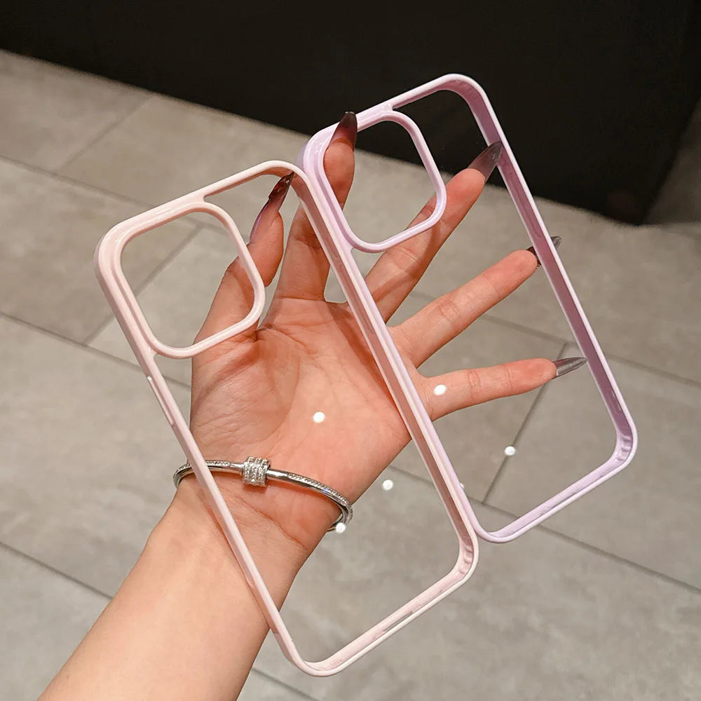 Luxury Candy Color Transparent Phone Case For iPhone 11 12 13 14 15 16 E Pro Max Plus Clear Acrylic Bumper Back Cases Cover
