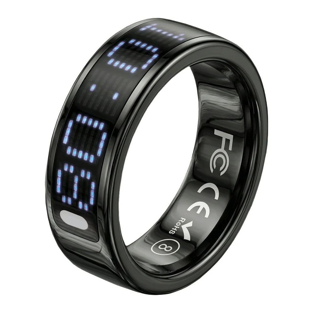 SQ666 Smart Zikr Tasbeeh Steel Ring with Magnetic Charging Case LED Display Comprehensive Health Monitoring Gift