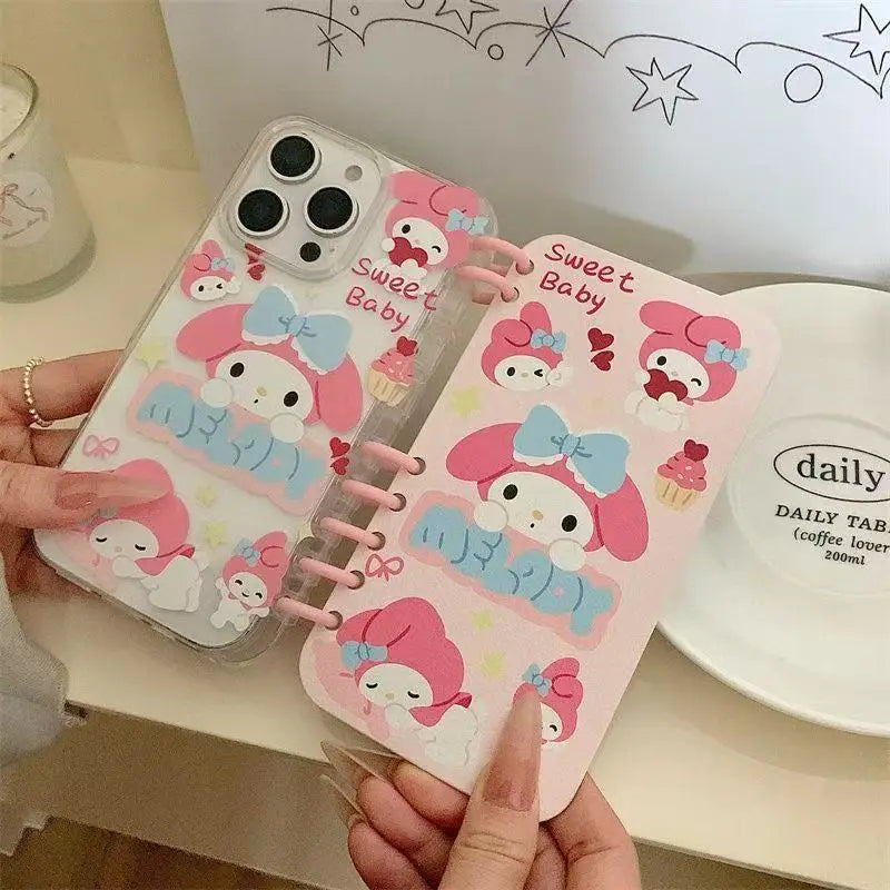 Sanrio 3D Cartoon Flip Notebook Kitty Kuromi Phone Holder Case for Samsung Galaxy S26 S25 S24 S23 S22 Ultra S21 S20 FE Cover