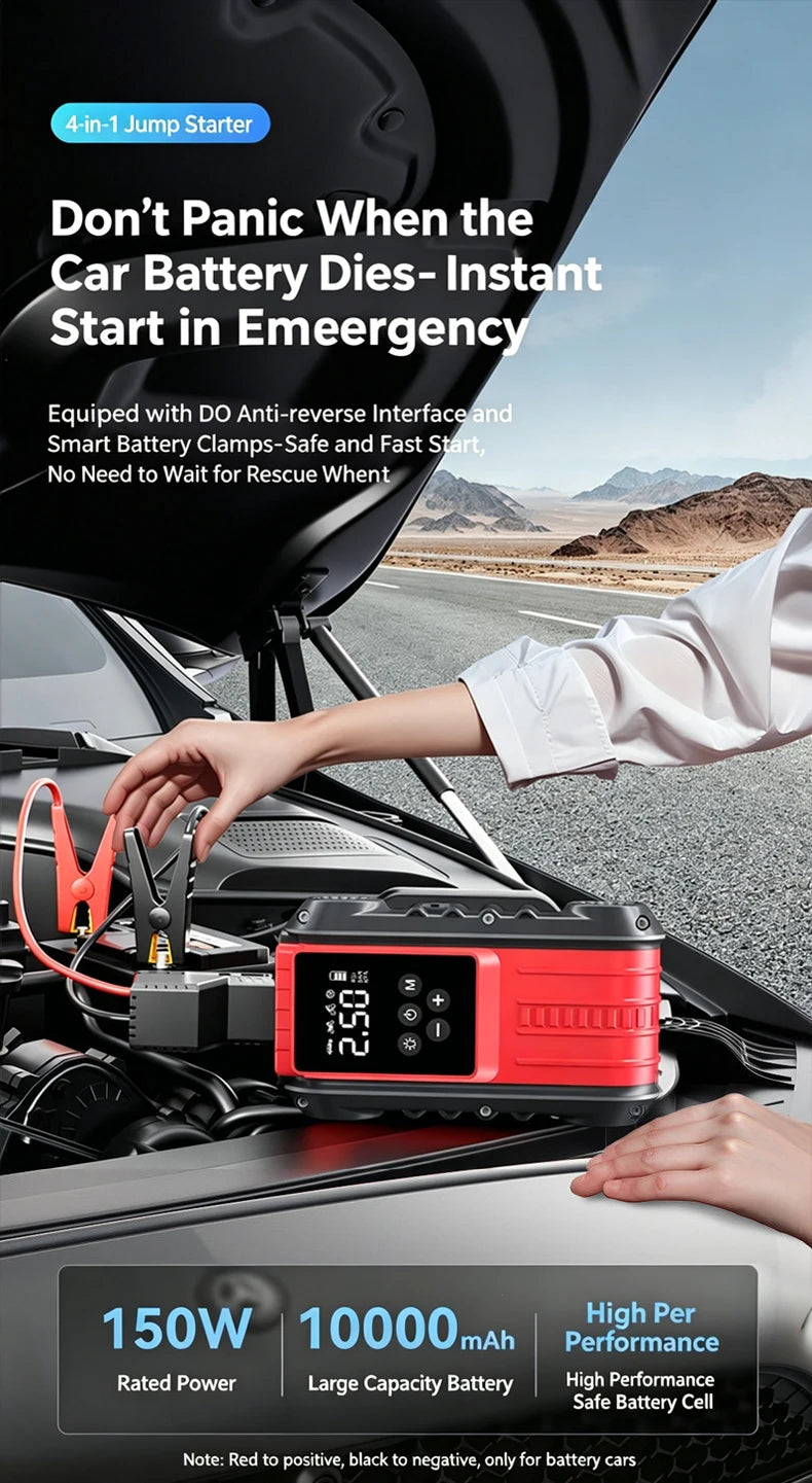 Car Jump Starter 1800A/600A 12V Car Tire Inflator Portable Charger Petrol Diesel Auto Starting Device Booster Emergency Starter