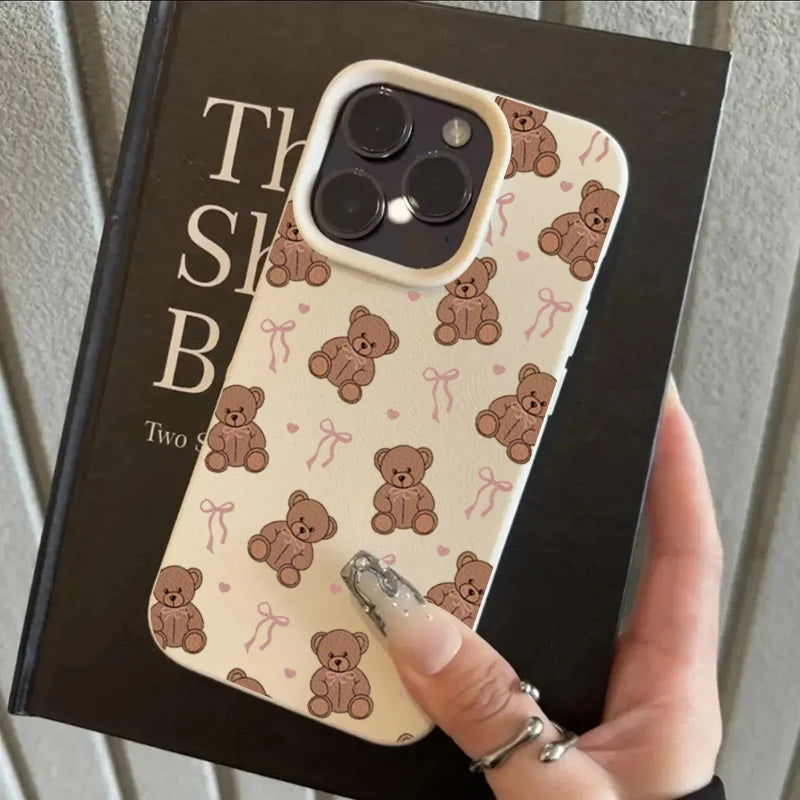 Cute Bow Tie Bear Lichee Silicone Pattern Phone Case For iPhone 17 16 15 14 13 12 11 Pro Max XS XR Plus 17 Air 17 Pro Soft Cover