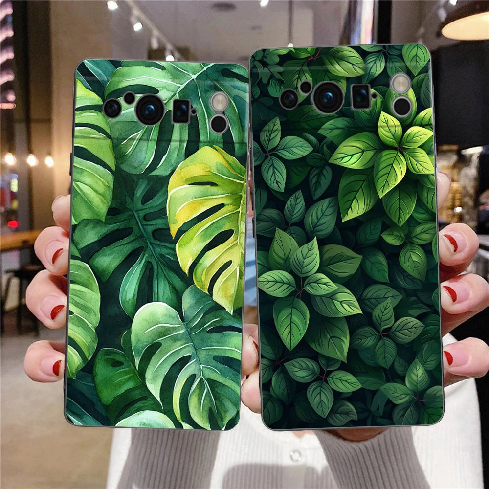 Leaves Monstera Green Phone Case For Google Pixel 10 9 8 7 6 Pro XL 9A 8A 6A 7A 5G Soft Shockproof TPU Black Cover