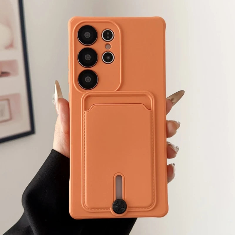 Soft Silicone Case For Samsung S25 S24 S23 S22 S21 Ultra Plus FE Wallet Card Holder Case For Samsung A56 A55 A72 A36 A53 A35 A54