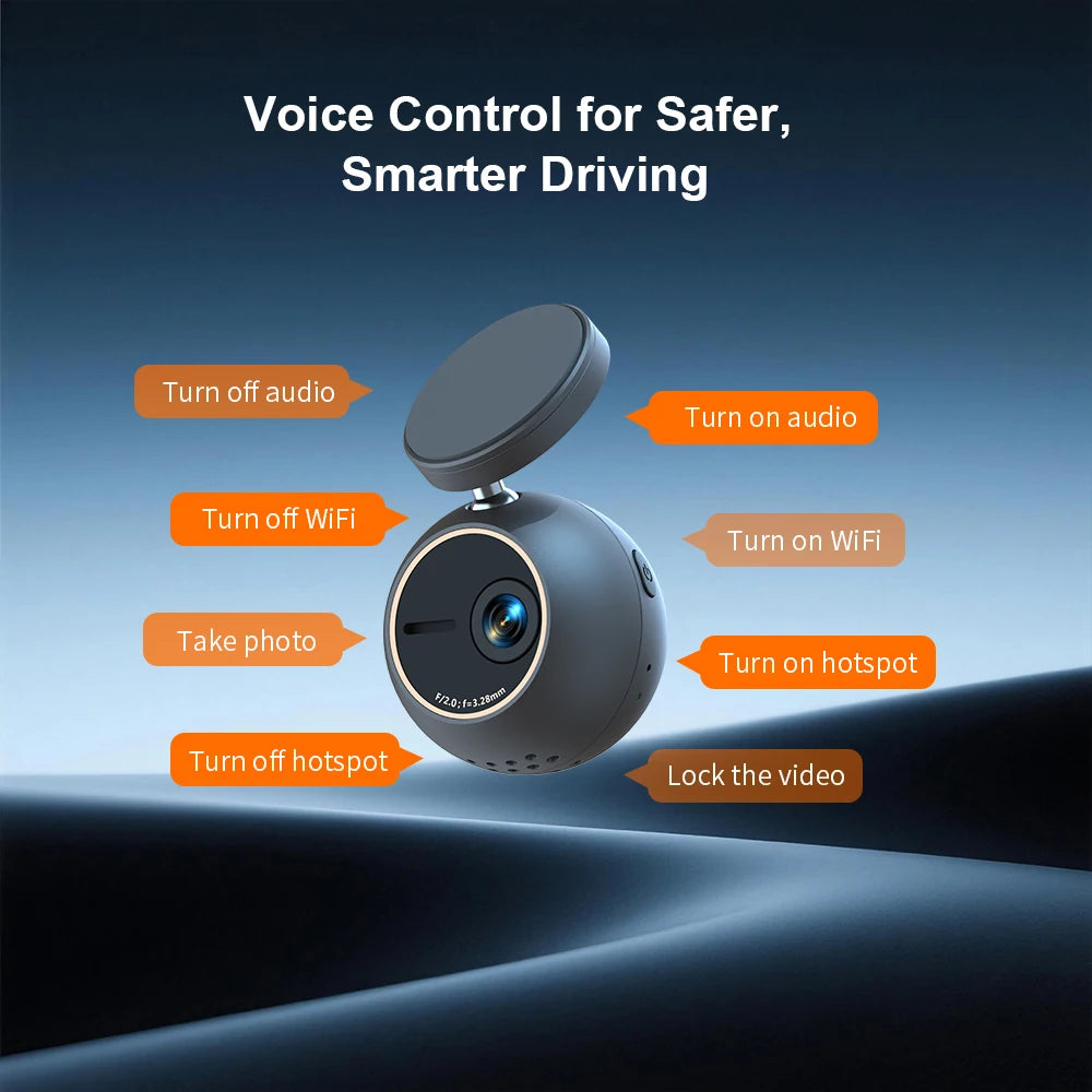 Dash Cam KAWA MINI ORB Tiny Video Recorder 2K Car DVR,Voice Control Car Camera,360° Rotate,180° Video Flip AUTO Dash Camera