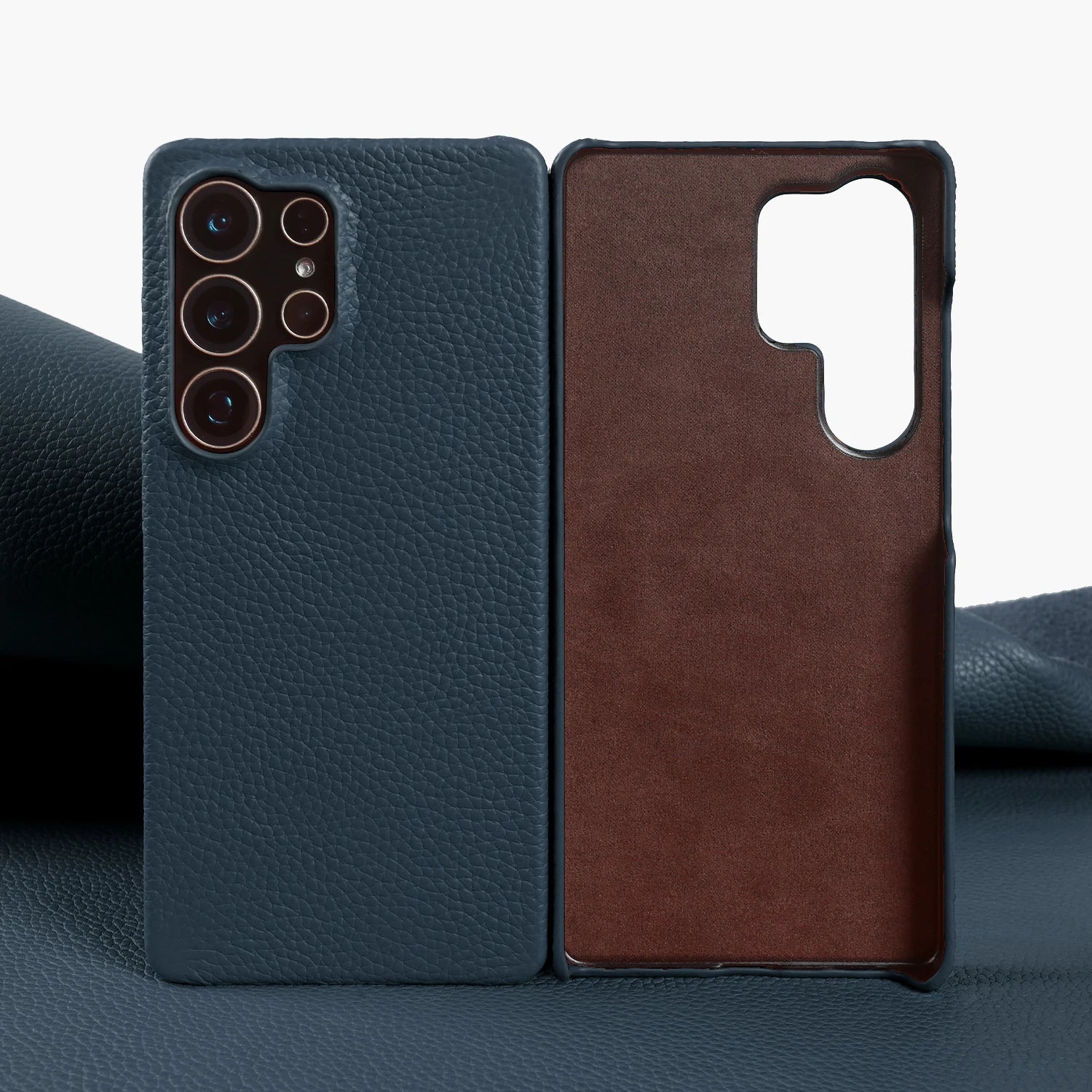 Lychee Grain Genuine Leather Case For Samsung Galaxy S25 Ultra S24 FE S23 Plus S22 S21 Ultra Phone Case Half Wrapped Back Cover